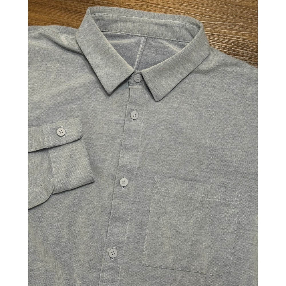 Lululemon Commission Long Sleeve Shirt Light Blue Heathered Knit Mens Sz L